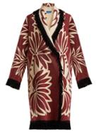 Matchesfashion.com Marit Ilison - Palm Intarsia Tasselled Cotton Coat - Womens - Burgundy White