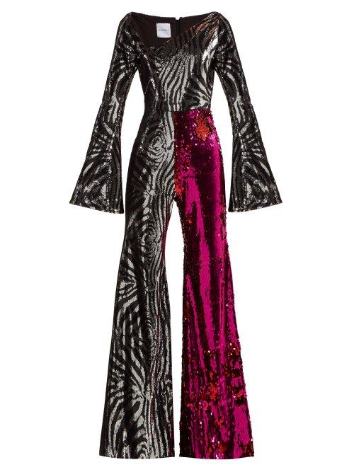 Matchesfashion.com Halpern - Zebra Pattern Sequined Jumpsuit - Womens - Fuchsia