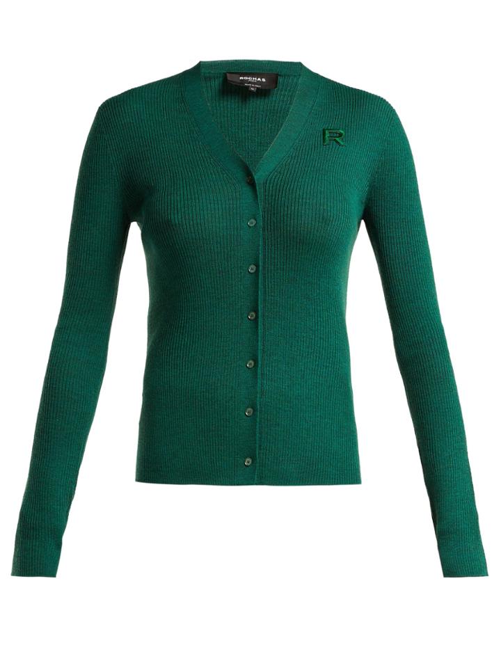Rochas Logo-appliqu Ribbed Wool Cardigan
