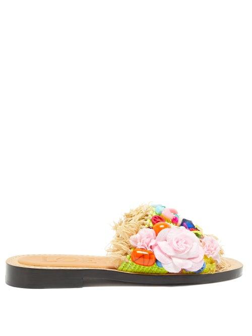 Matchesfashion.com Loewe Paula's Ibiza - Beaded Raffia Slides - Womens - Multi