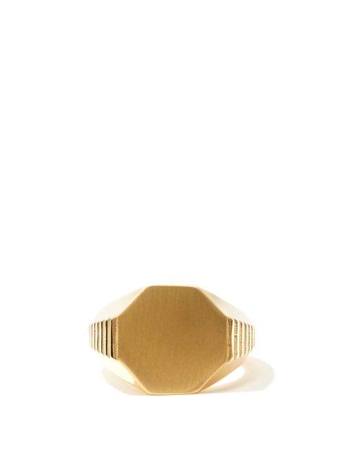 Matchesfashion.com Emanuele Bicocchi - Ridged-band 24kt Gold-plated Signet Ring - Mens - Gold