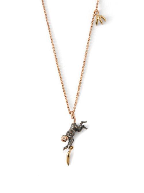 Matchesfashion.com Bibi Van Der Velden - Monkey 18kt Rose Gold And Diamond Necklace - Womens - Silver