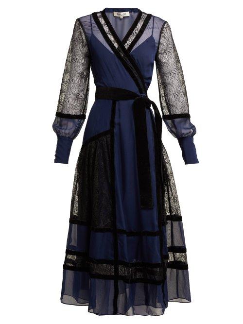 Matchesfashion.com Diane Von Furstenberg - Forrest Organza And Lace Midi Dress - Womens - Black Navy