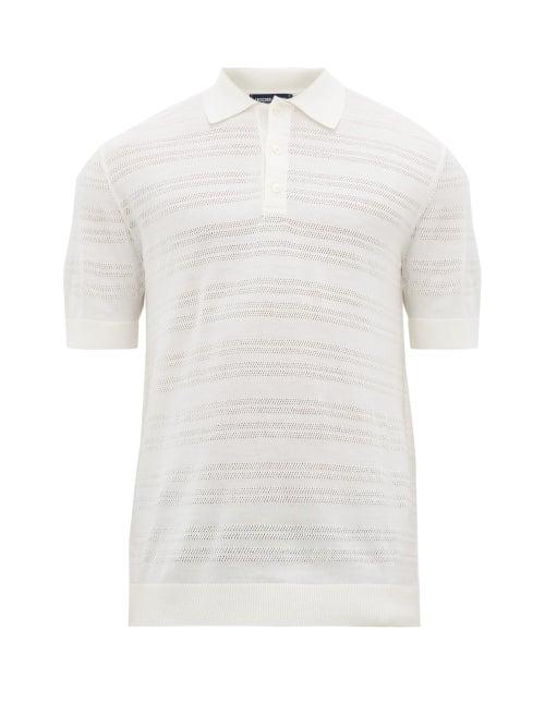 Matchesfashion.com Frescobol Carioca - Perforated Lace Knitted Merino Wool Polo Shirt - Mens - White