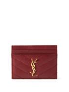 Saint Laurent - Ysl-plaque Pebbled-leather Cardholder - Womens - Red