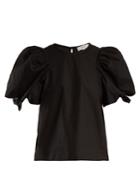 Sea Tie-detail Puff-sleeve Cotton-blend Top