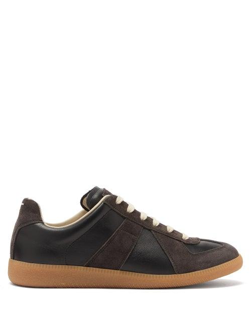 Ladies Shoes Maison Margiela - Replica Suede-panel Leather Trainers - Womens - Black