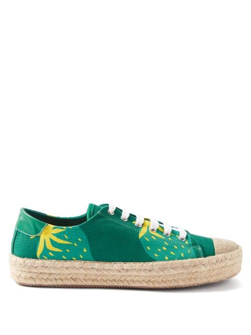 Jw Anderson - Printed-canvas Espadrilles Trainers - Mens - Green