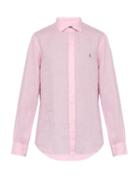 Matchesfashion.com Polo Ralph Lauren - Logo Embroidered Spread Collar Linen Shirt - Mens - Pink