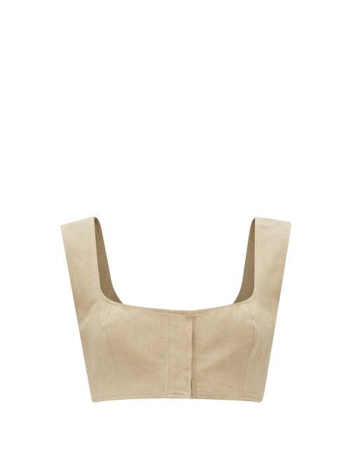 Le Kasha - Jirja Linen Cropped Top - Womens - Khaki