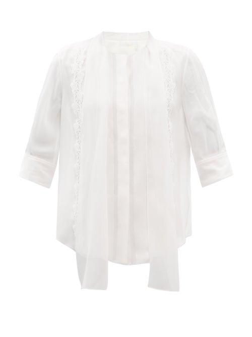 Ladies Rtw Chlo - Crotched-floral Tie-sash Silk Top - Womens - White