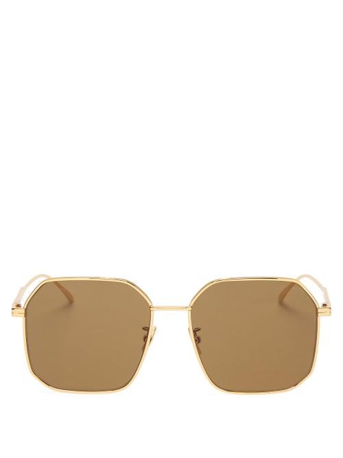 Matchesfashion.com Bottega Veneta - Square Metal Sunglasses - Womens - Gold