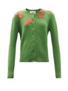 Matchesfashion.com Molly Goddard - Aileen Flower-appliqu Wool Cardigan - Womens - Green