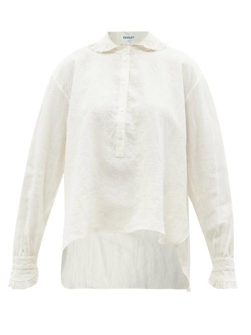 Cawley Studio - Lydbrook Ruffle-trimmed Crinkled-linen Shirt - Womens - Ivory