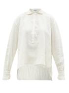 Cawley Studio - Lydbrook Ruffle-trimmed Crinkled-linen Shirt - Womens - Ivory