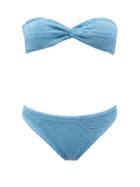 Matchesfashion.com Hunza G - Ariel Crinkle-jersey Bandeau Bikini - Womens - Blue