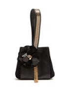 Lanvin Flower-appliqu Leather And Suede Clutch