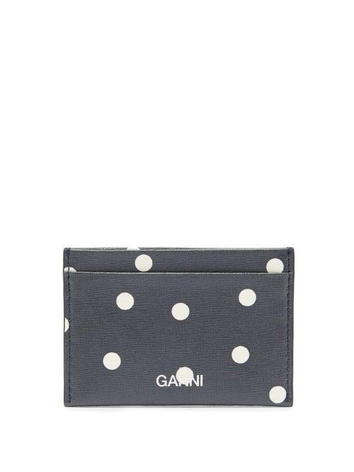 Matchesfashion.com Ganni - Logo Polka-dot Leather Cardholder - Womens - Navy White