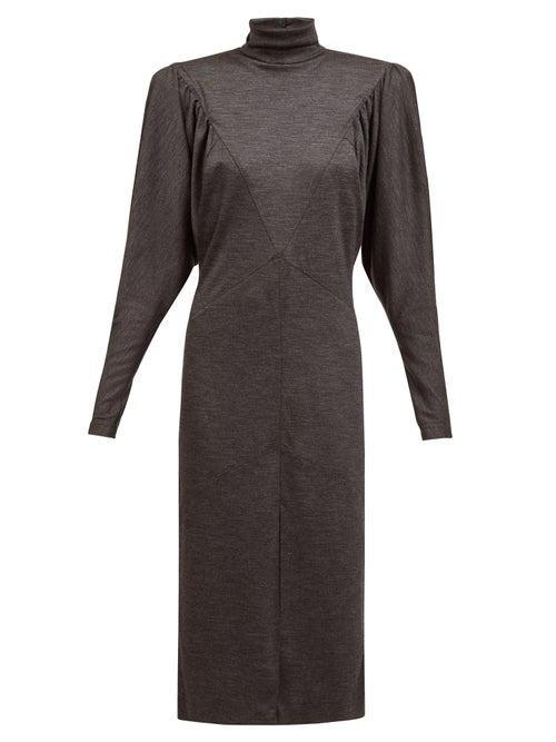 Matchesfashion.com Isabel Marant - Genia Mock-neck Mlange Dress - Womens - Grey