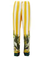 Matchesfashion.com Issimo X F.r.s. For Restless Sleepers - Etere Striped Pelican-print Silk-twill Trousers - Womens - Yellow Multi