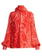 Matchesfashion.com Peter Pilotto - Tie Neck Floral Devor Top - Womens - Pink Print
