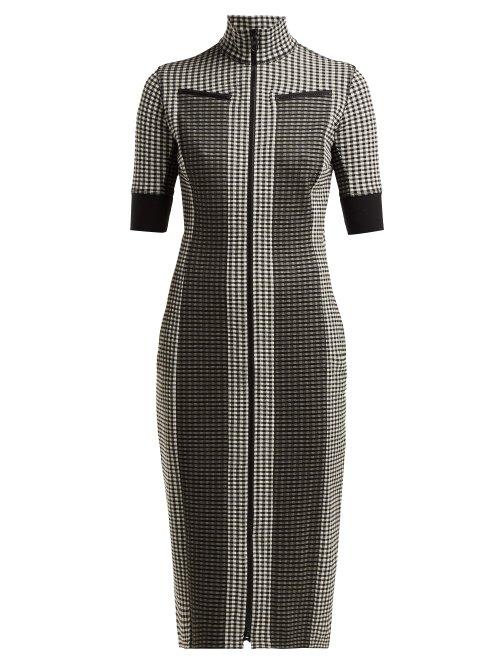 Matchesfashion.com Proenza Schouler Pswl - Gingham Zip Through Jersey Dress - Womens - Black White