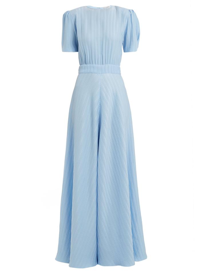 Vika Gazinskaya Round-neck Puff-sleeved Silk Gown