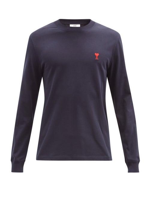 Matchesfashion.com Ami - Ami De Caur-logo Cotton-jersey T-shirt - Mens - Navy