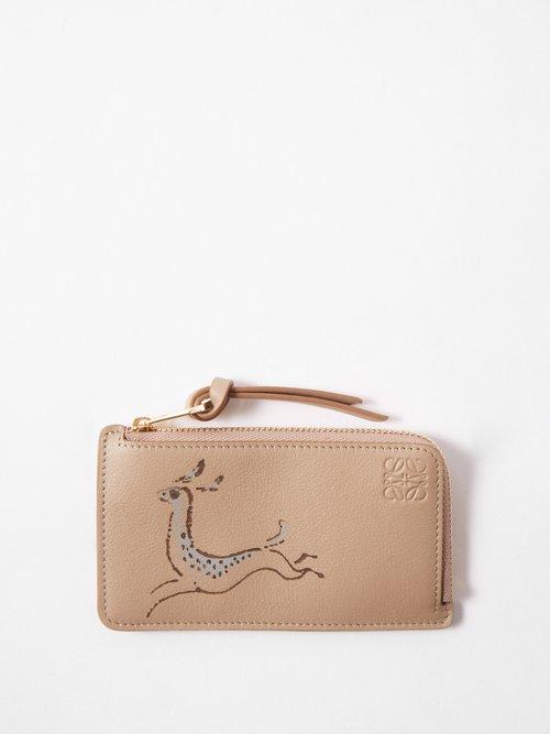 Loewe - X Bernard Leach Deer-print Leather Cardholder - Womens - Beige