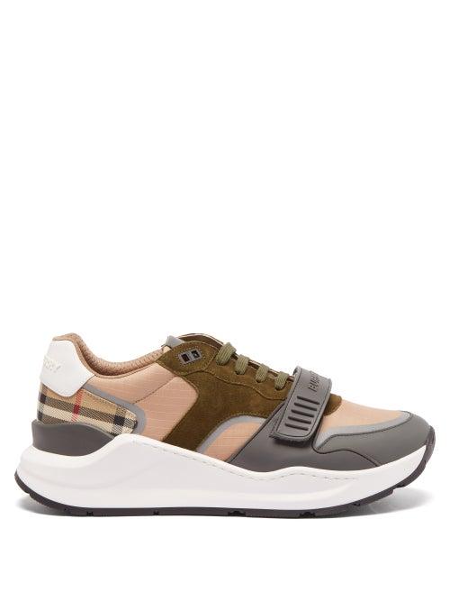 Burberry - Ramsey Vintage-check And Suede Trainers - Mens - Khaki Multi