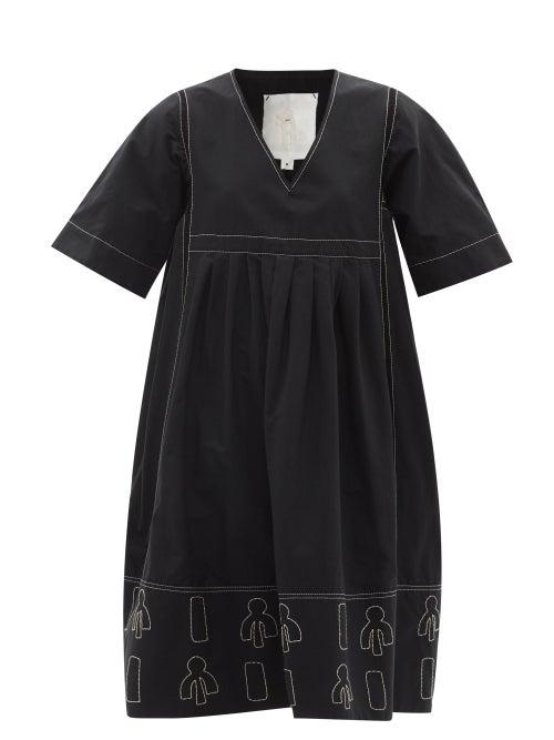 Matchesfashion.com Ssone - Reiko Embroidered Organic-cotton Blend Dress - Womens - Black
