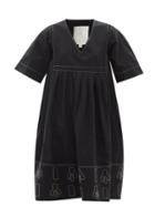 Matchesfashion.com Ssone - Reiko Embroidered Organic-cotton Blend Dress - Womens - Black