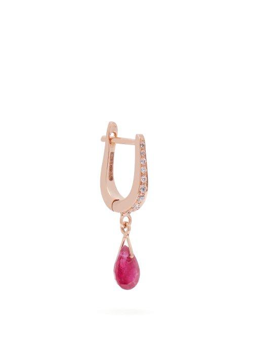 Matchesfashion.com Diane Kordas - Spectrum 18kt Rose Gold & Ruby Single Earring - Womens - Red