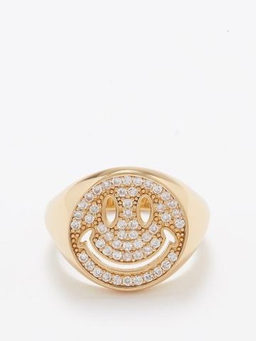 Joolz By Martha Calvo - Smiley Crystal & 14kt Gold-plated Signet Ring - Womens - Gold Multi