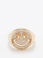 Joolz By Martha Calvo - Smiley Crystal & 14kt Gold-plated Signet Ring - Womens - Gold Multi