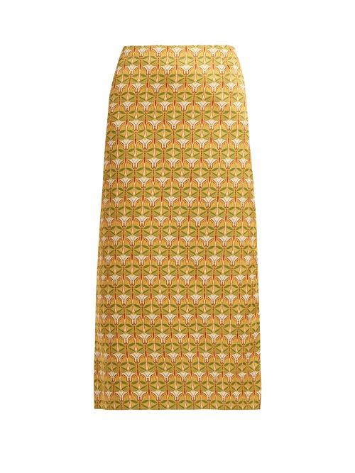 Matchesfashion.com La Doublej - Mantis Print Satin Skirt - Womens - Yellow Multi