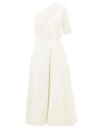 Matchesfashion.com Emilia Wickstead - Jenna One Shoulder Cotton Velvet Midi Dress - Womens - White