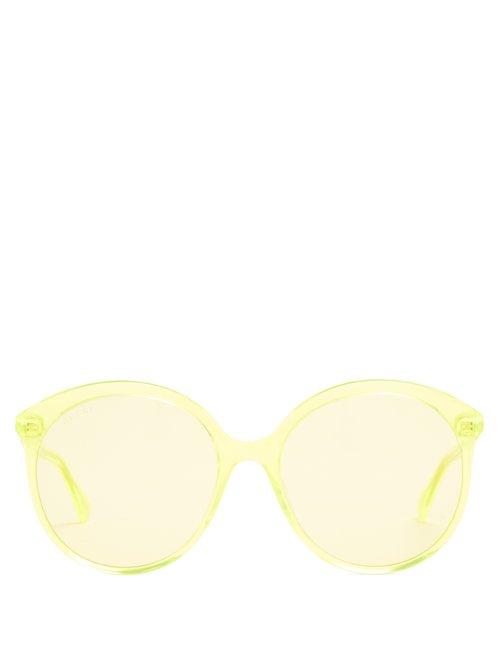 Matchesfashion.com Gucci - Round Frame Acetate Sunglasses - Womens - Yellow