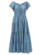 Matchesfashion.com Innika Choo - Tiered Broderie-anglaise Cotton Dress - Womens - Blue