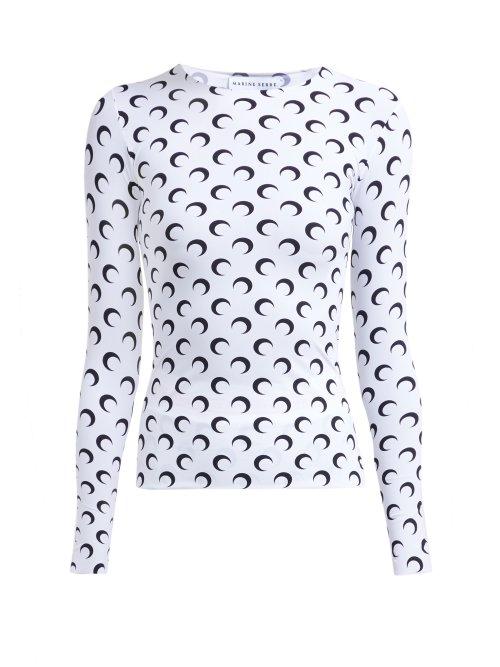Matchesfashion.com Marine Serre - Crescent Moon Print Long Sleeved T Shirt - Womens - White Multi