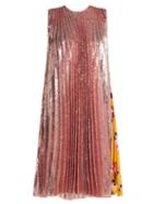 Matchesfashion.com Msgm - Pleated Sequin & Floral Print Dress - Womens - Pink