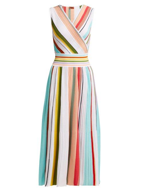 Matchesfashion.com Missoni - Pleated Multi Stripe Cotton Dress - Womens - Multi Stripe