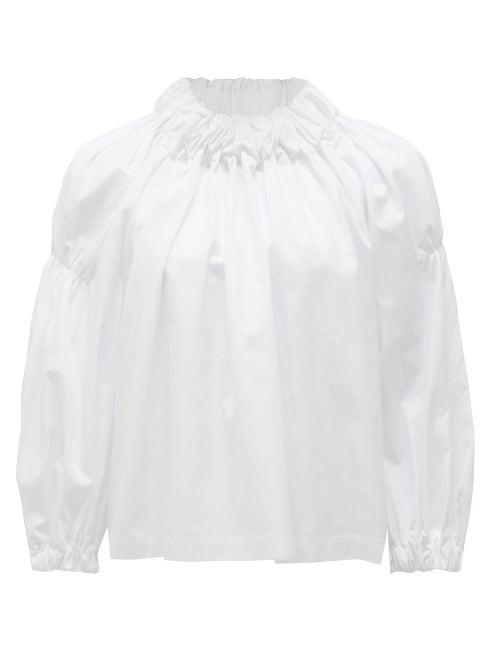 Matchesfashion.com Comme Des Garons Comme Des Garons - Ruched Cotton Blouse - Womens - White