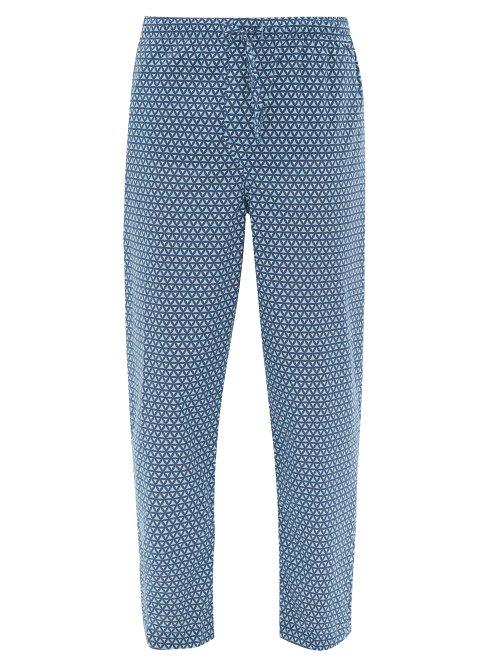 Matchesfashion.com Derek Rose - Geometric Pattern Cotton Poplin Pyjama Trousers - Mens - Blue Multi