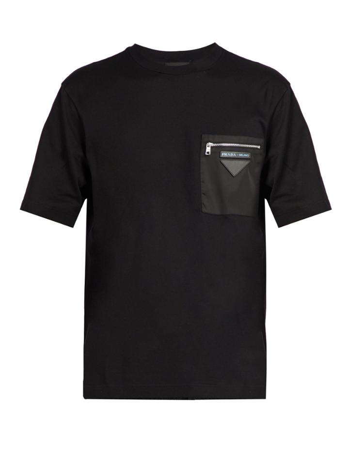 Prada Shell-panelled Cotton-jersey T-shirt