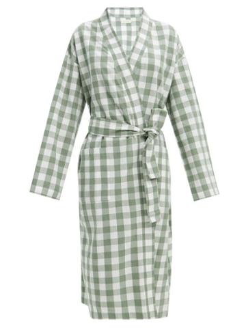 General Sleep - Everyone Check Organic-cotton Robe - Womens - Khaki White