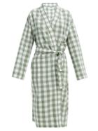 General Sleep - Everyone Check Organic-cotton Robe - Womens - Khaki White
