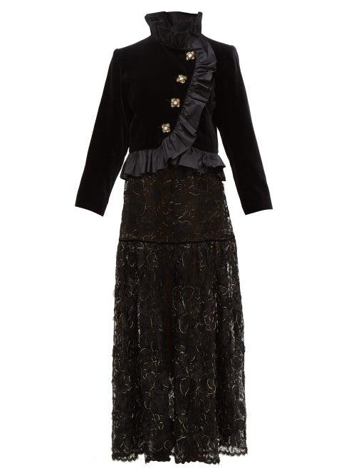 Matchesfashion.com William Vintage - Ysl Rive Gauche Velvet Jacket And Lace Gown - Womens - Black