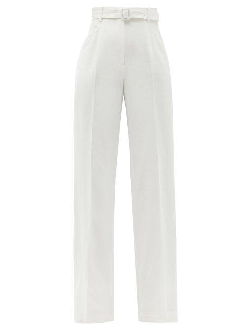 Ladies Rtw Gabriela Hearst - Norman High-rise Linen Wide-leg Trousers - Womens - Ivory