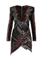 Matchesfashion.com Balmain - Lightening Bolt Split Hem Sequined Mini Dress - Womens - Black Multi